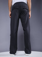 Men Premium Terry Cargo Pants with Side Stripes - Dark Grey