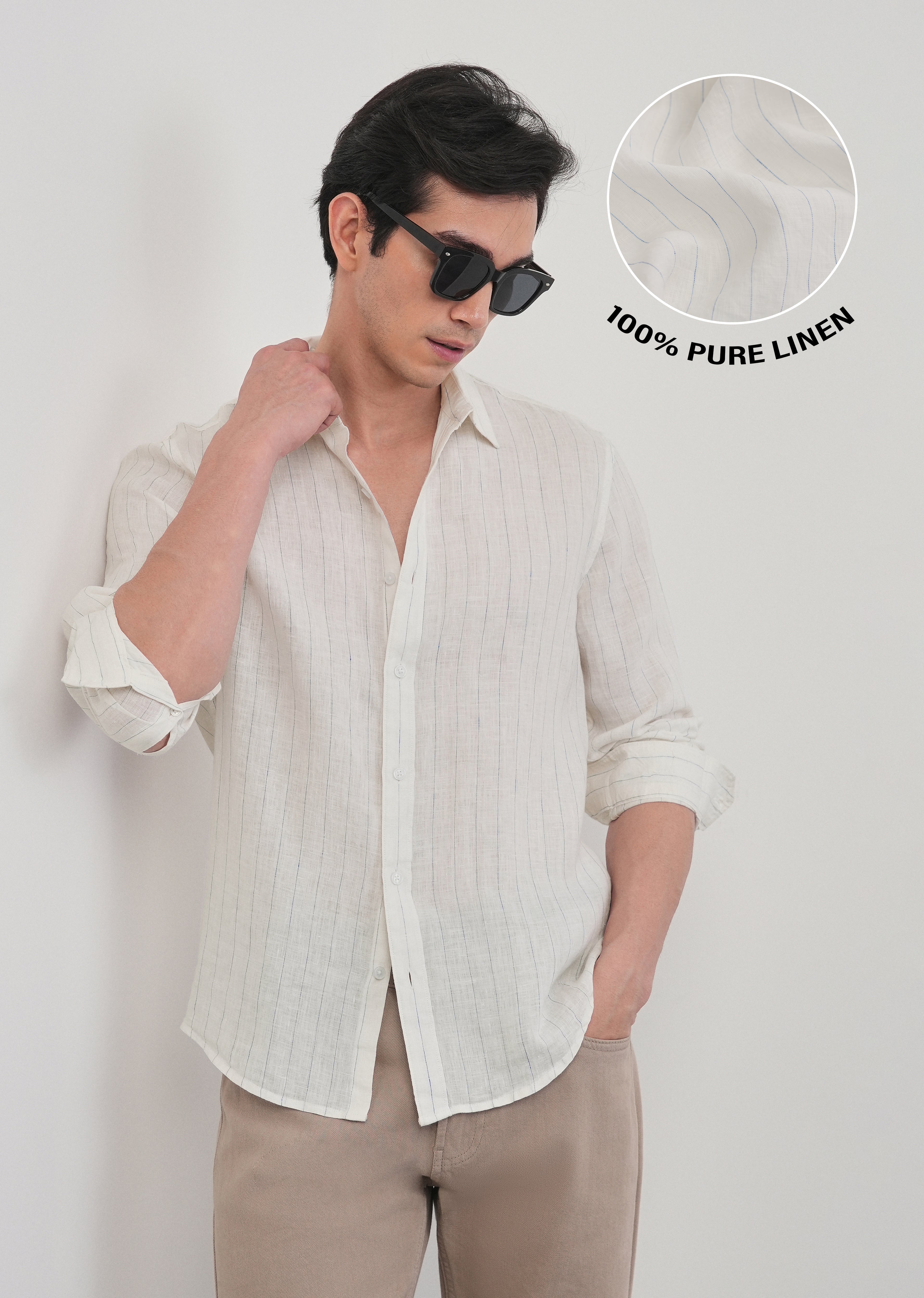 100% Linen Ivory Stripe Shirt