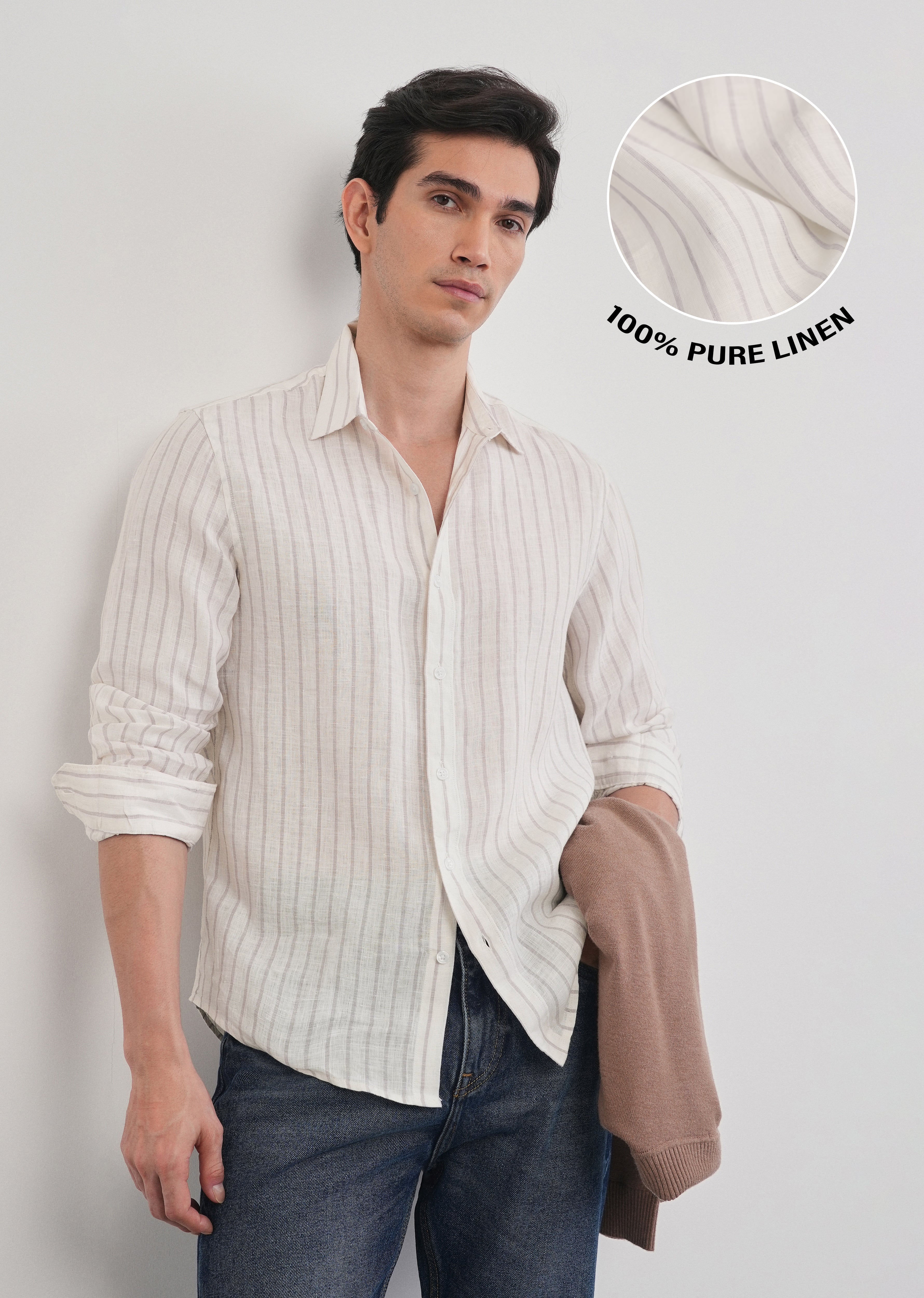 100% Linen Lavender Stripe Shirt