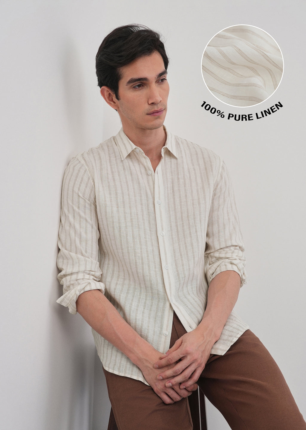 100% Linen Off-White Classic Stripe Shirt