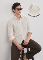 100% Linen Off-White Dual Stripe Shirt