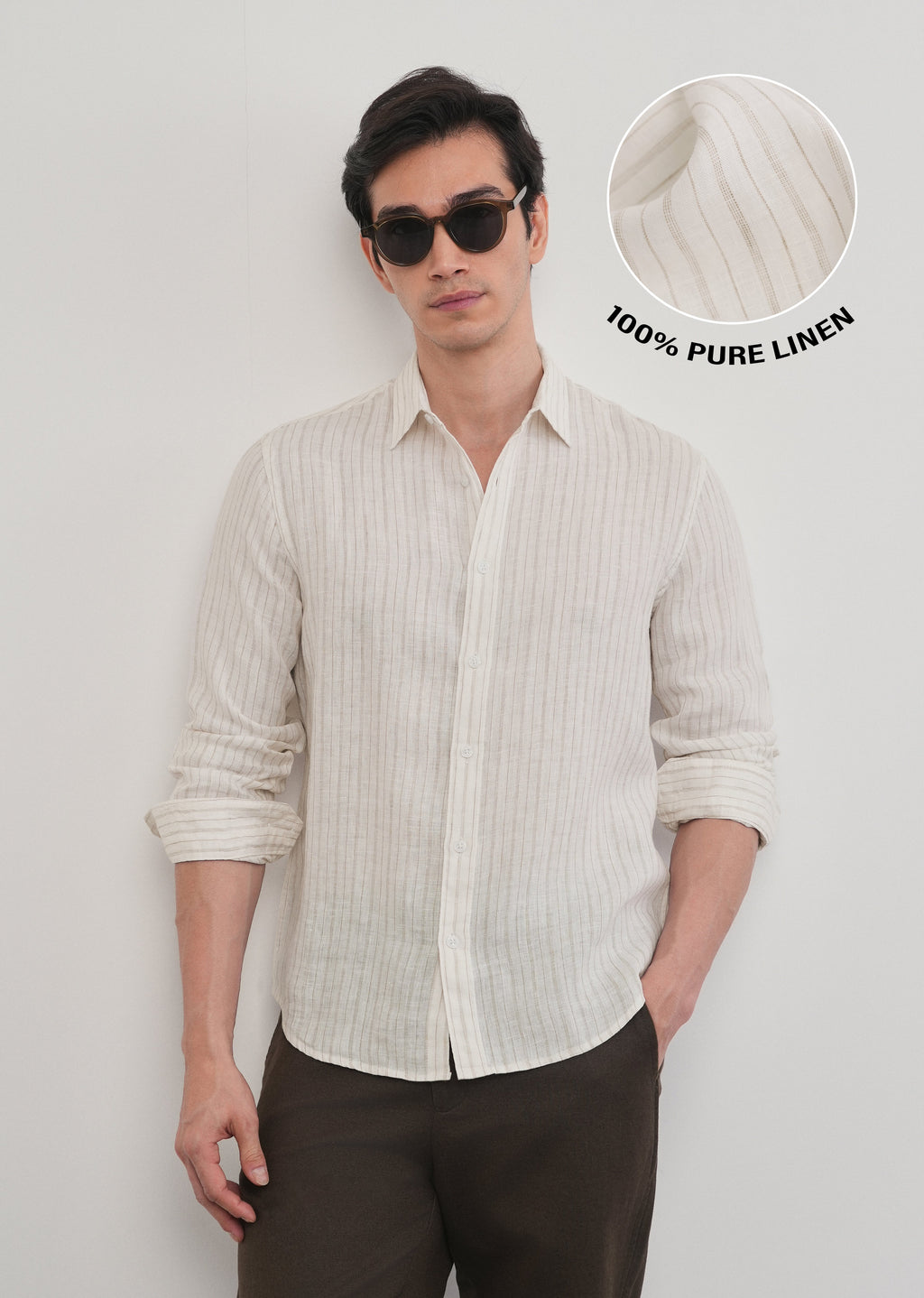 100% Linen Off-White Dual Stripe Shirt