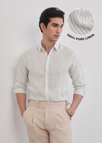 100% Linen Off-White Self-Stripe Shirt