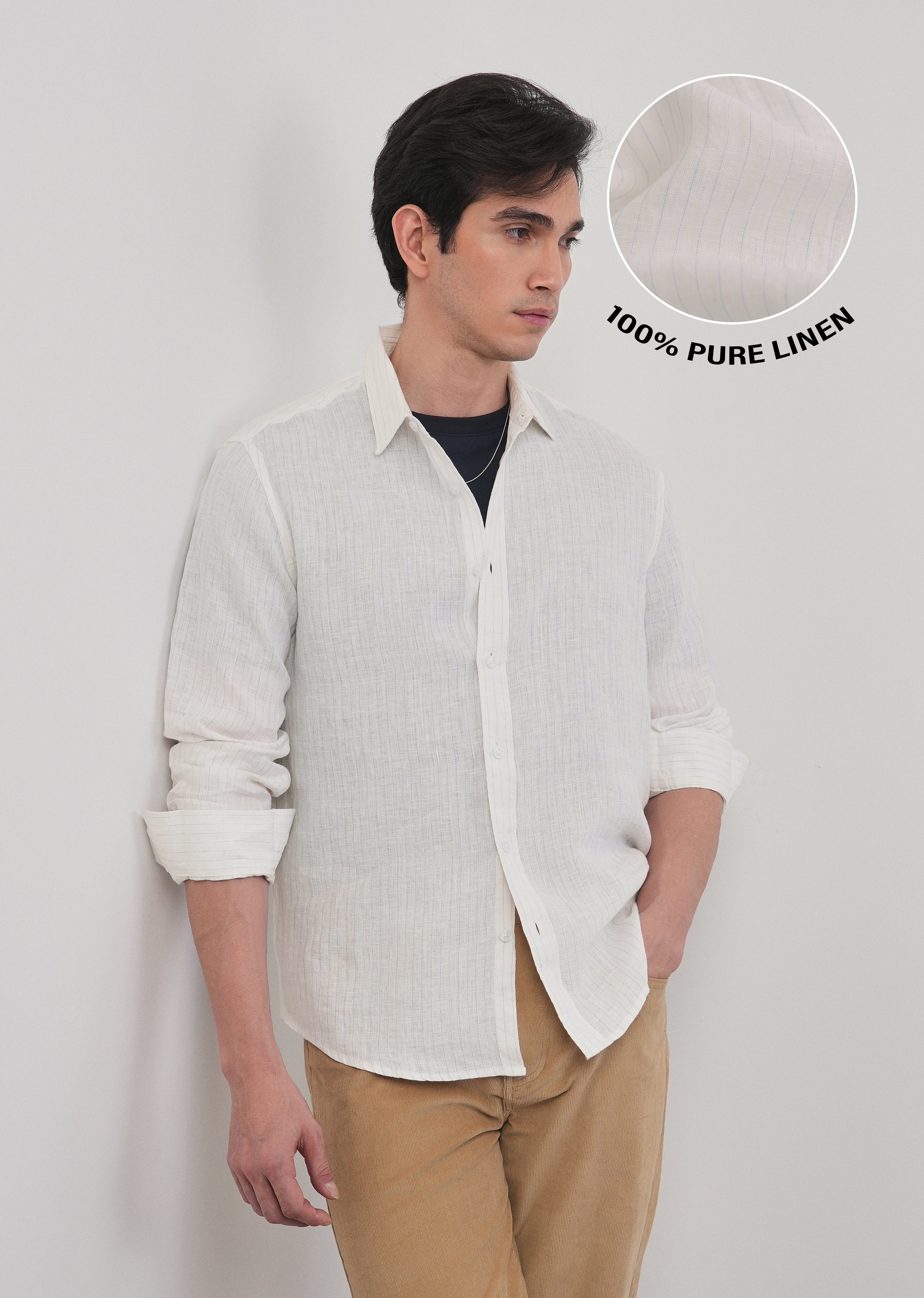 100% Linen Off-White Stripe Shirt