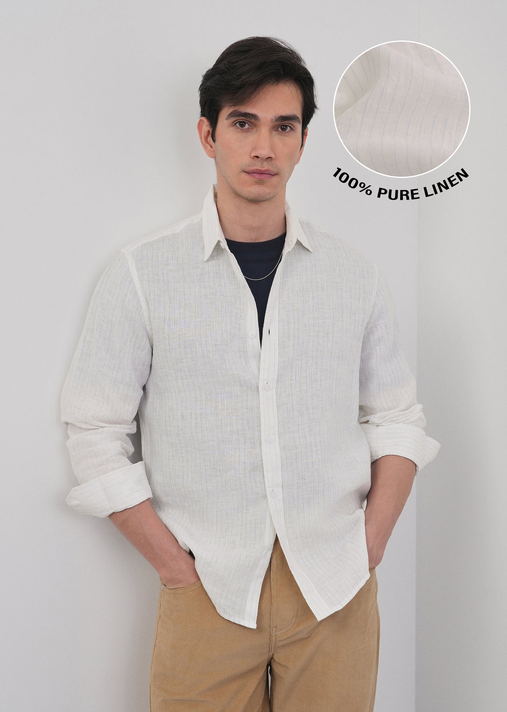100% Linen Off-White Stripe Shirt