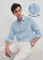 100% Linen Sky Blue Stripe Shirt