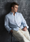 Blue 100% Pure Linen Stripe Shirt