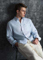 Blue 100% Pure Linen Stripe Shirt