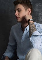 Blue 100% Pure Linen Stripe Shirt