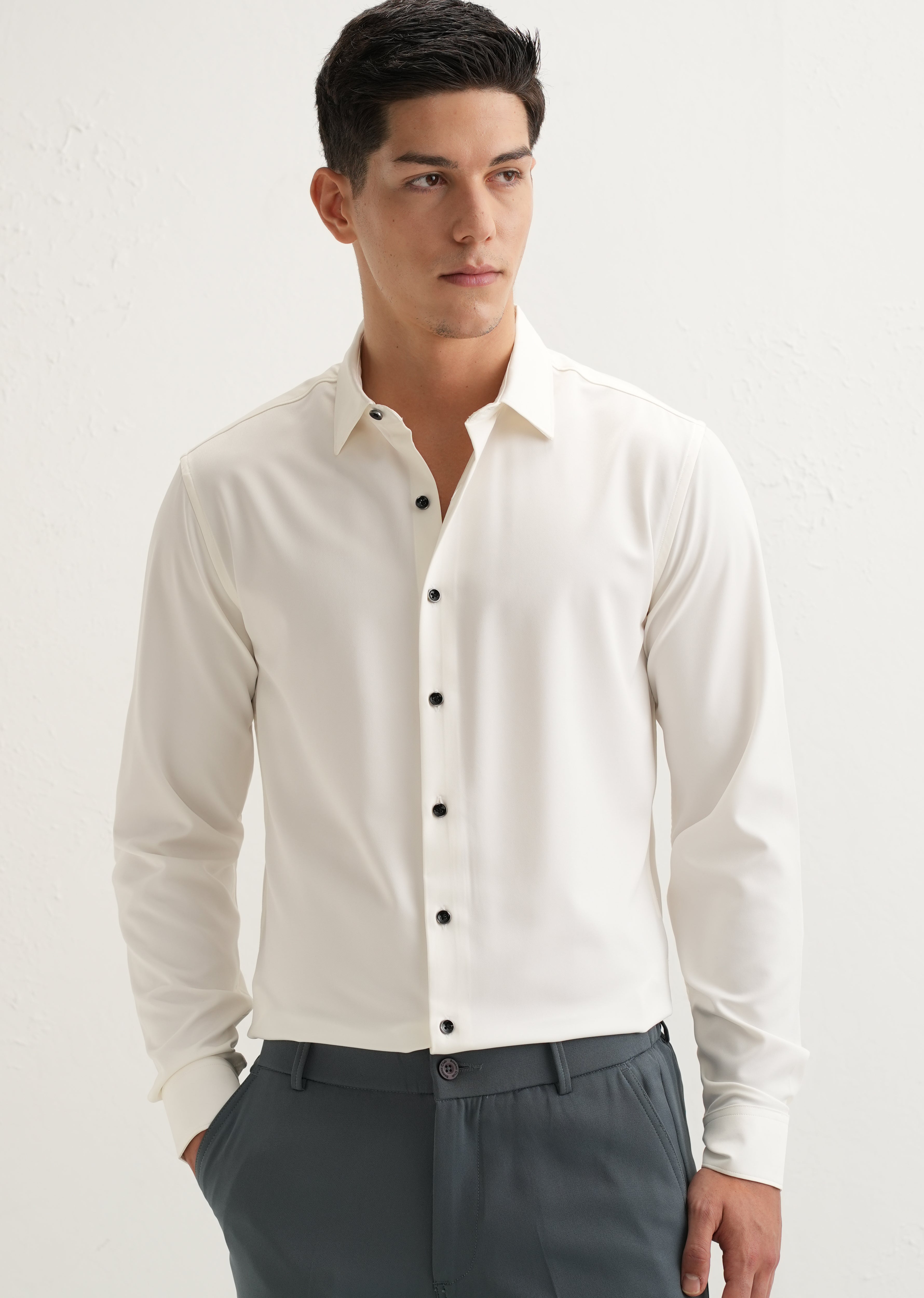 White Wrinkle Free Plain Shirt