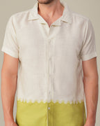 Off-White Solid Gradient Linen Blend Short Sleeve Shirt