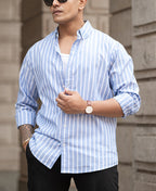 Blue Lightweight Striped Shirt 100% Cotton