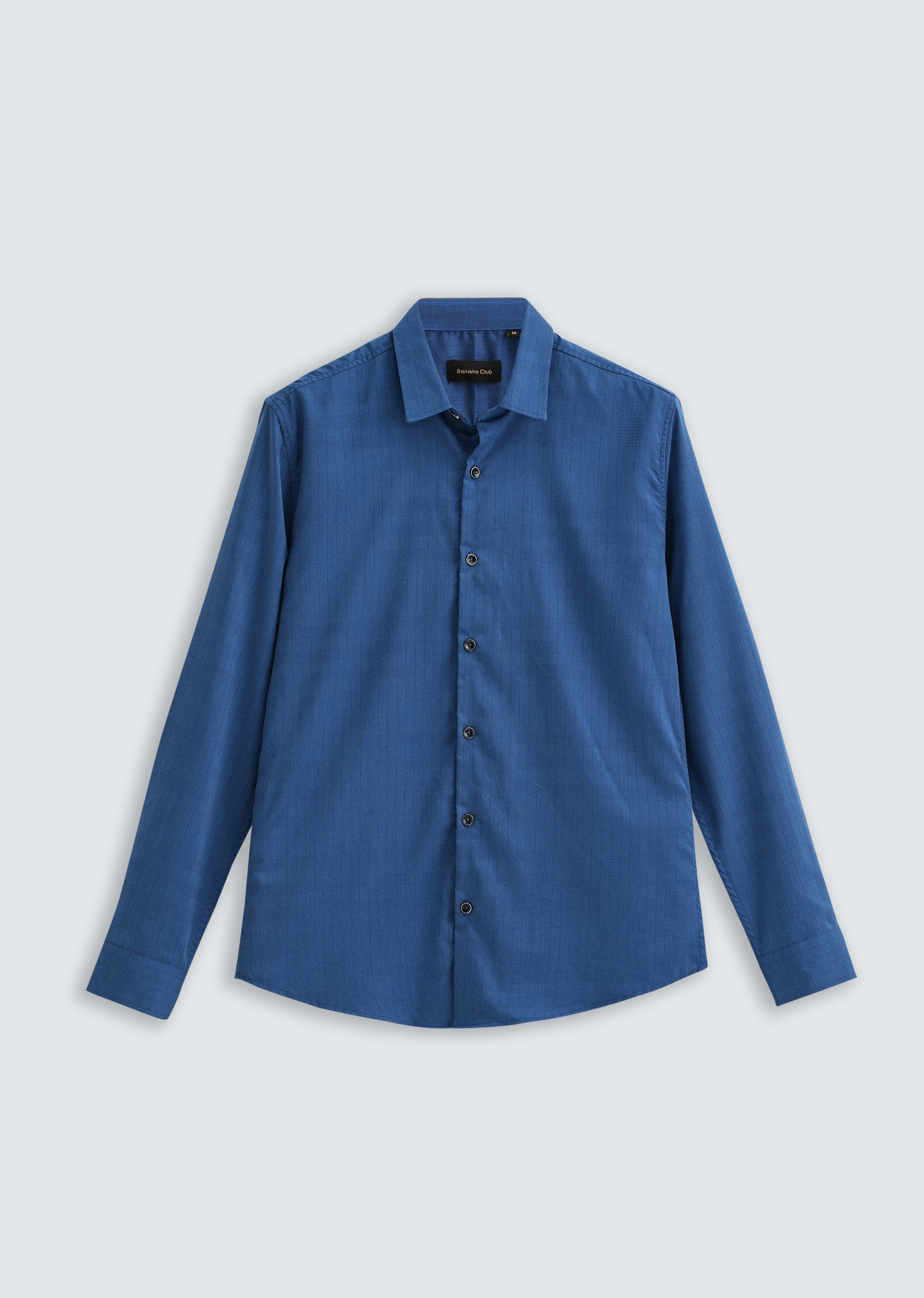Azure Blue Self Striped Plain Shirt
