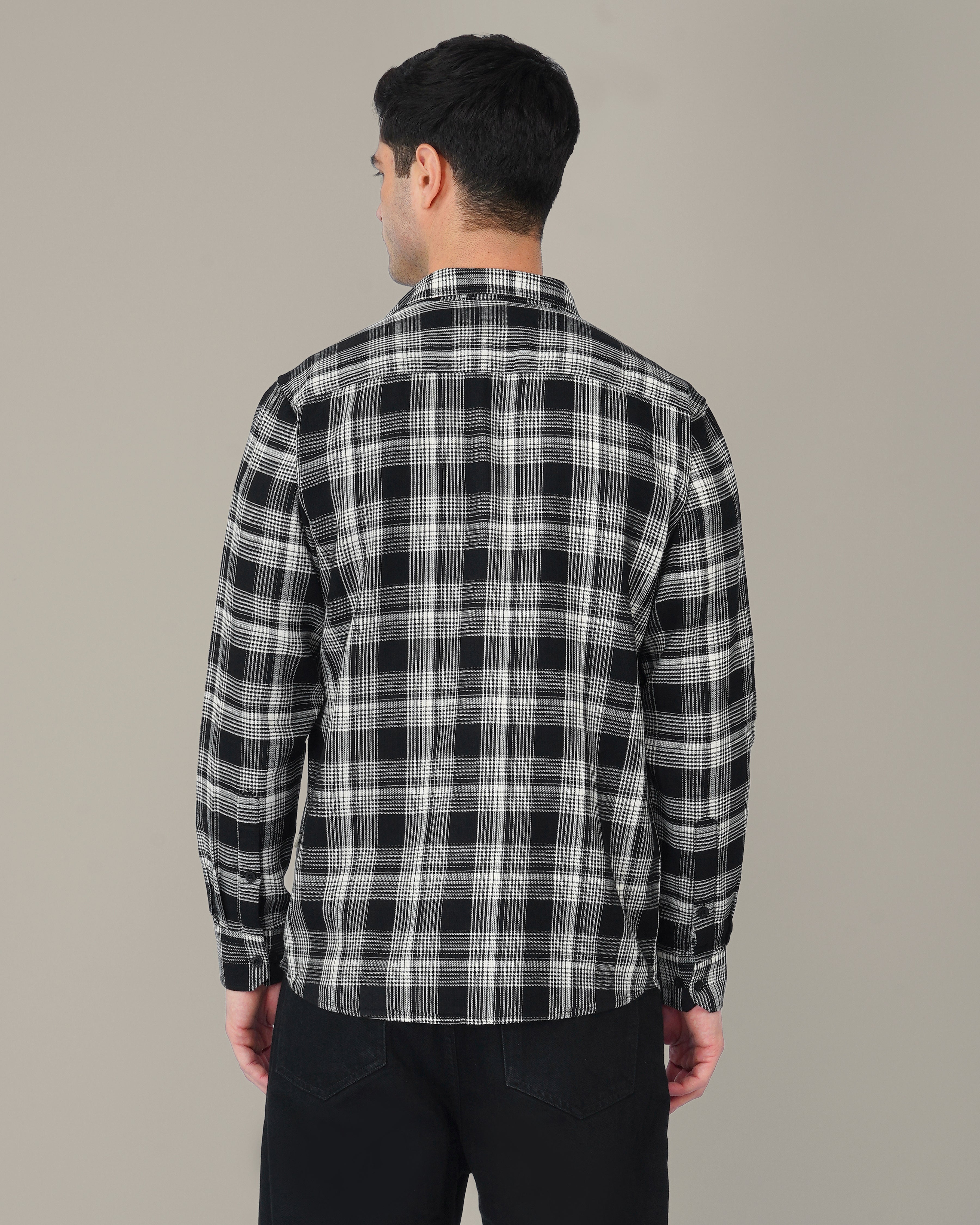 Black and White Geometric Dobby Woven Cotton Shirt