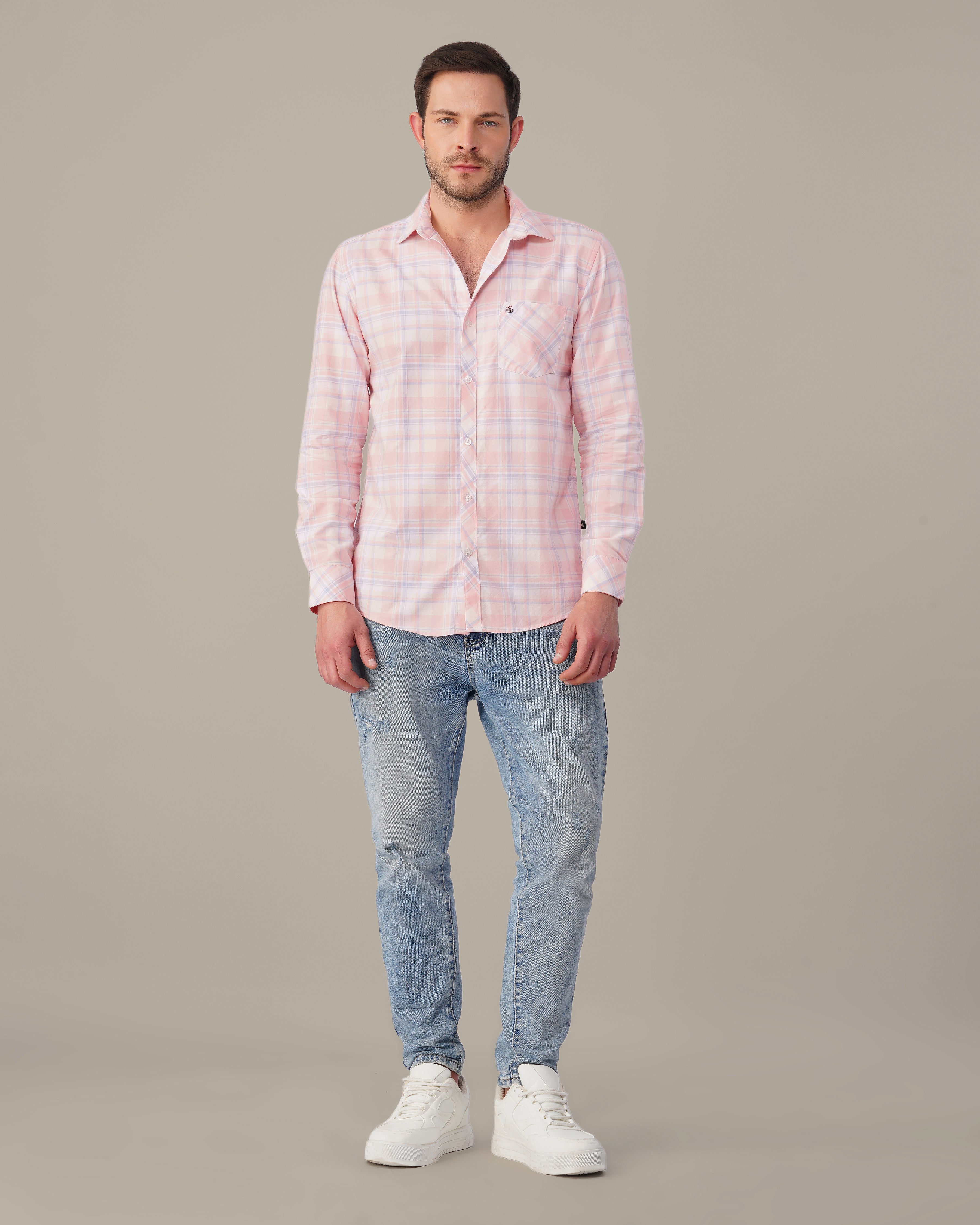 Pink and Blue Check Oxford Shirt