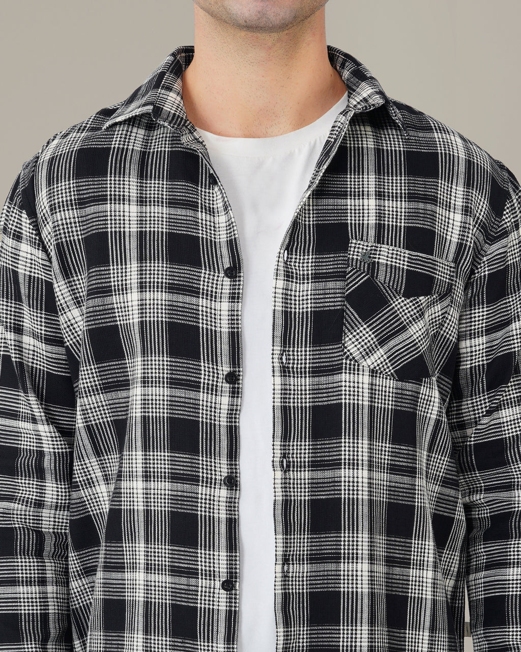 Black and White Geometric Dobby Woven Cotton Shirt
