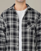 Black and White Geometric Dobby Woven Cotton Shirt