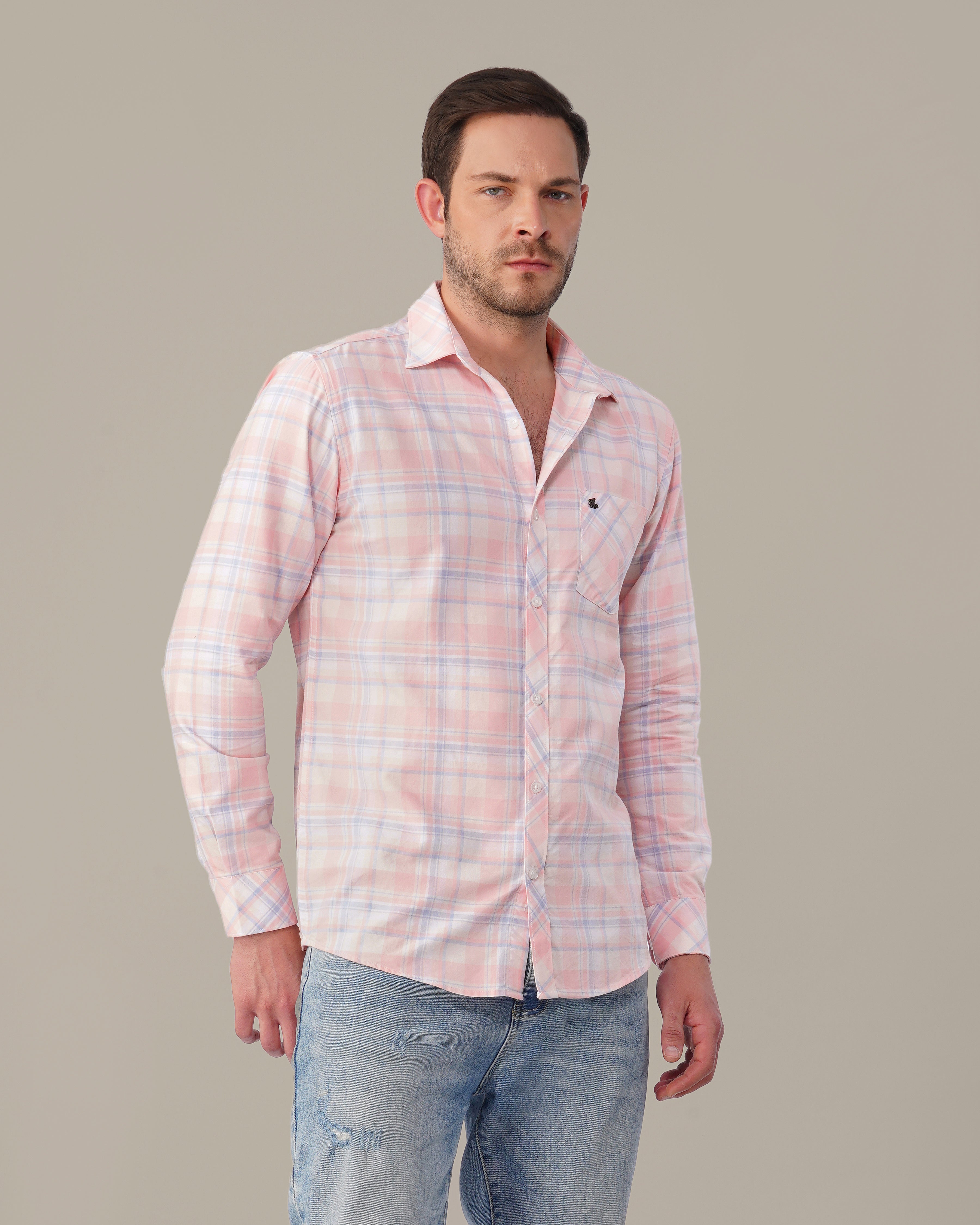 Pink and Blue Check Oxford Shirt