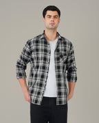 Black and White Geometric Dobby Woven Cotton Shirt