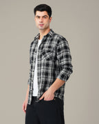 Black and White Geometric Dobby Woven Cotton Shirt