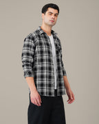 Black and White Geometric Dobby Woven Cotton Shirt