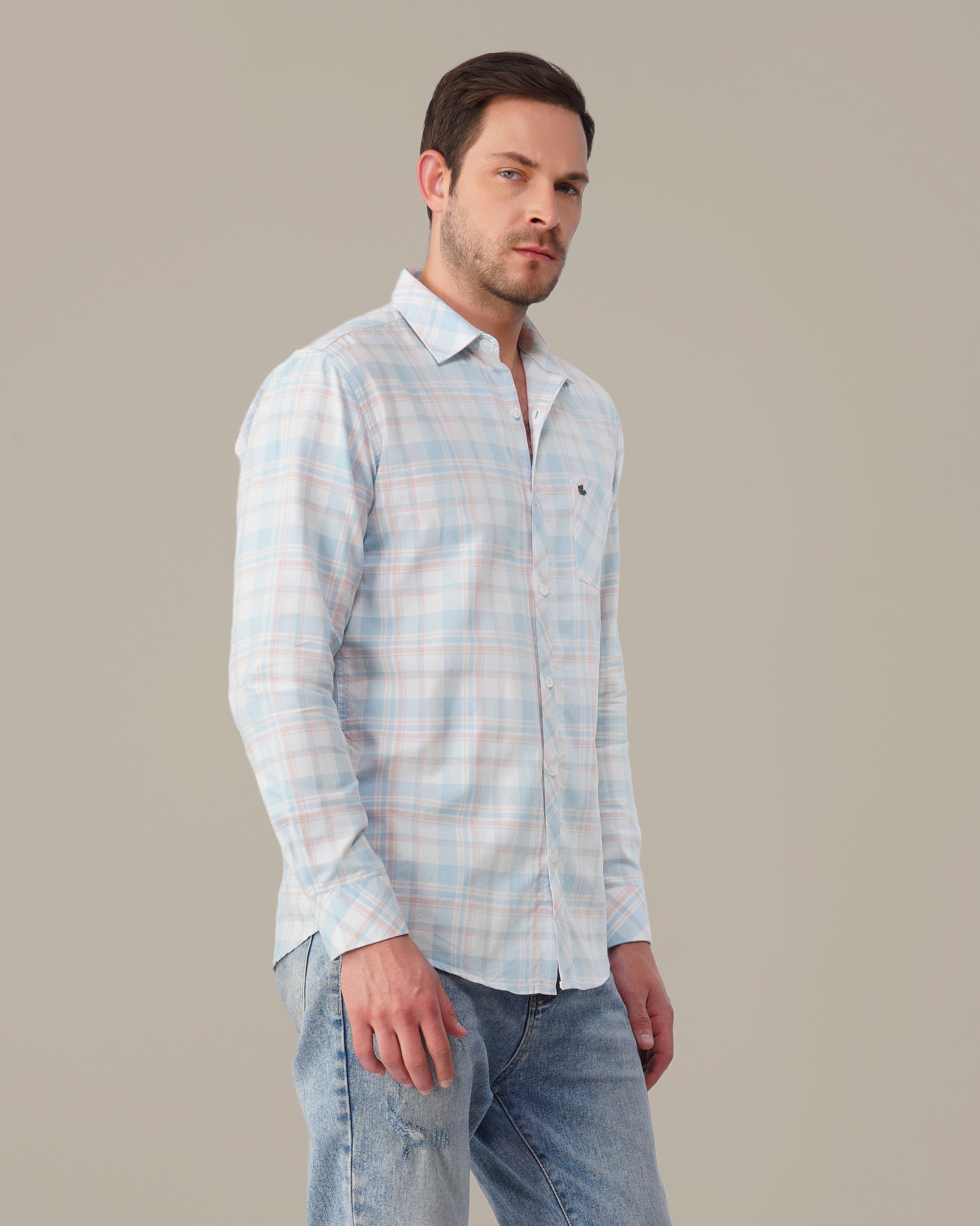 Light Blue Check Oxford Cotton Shirt