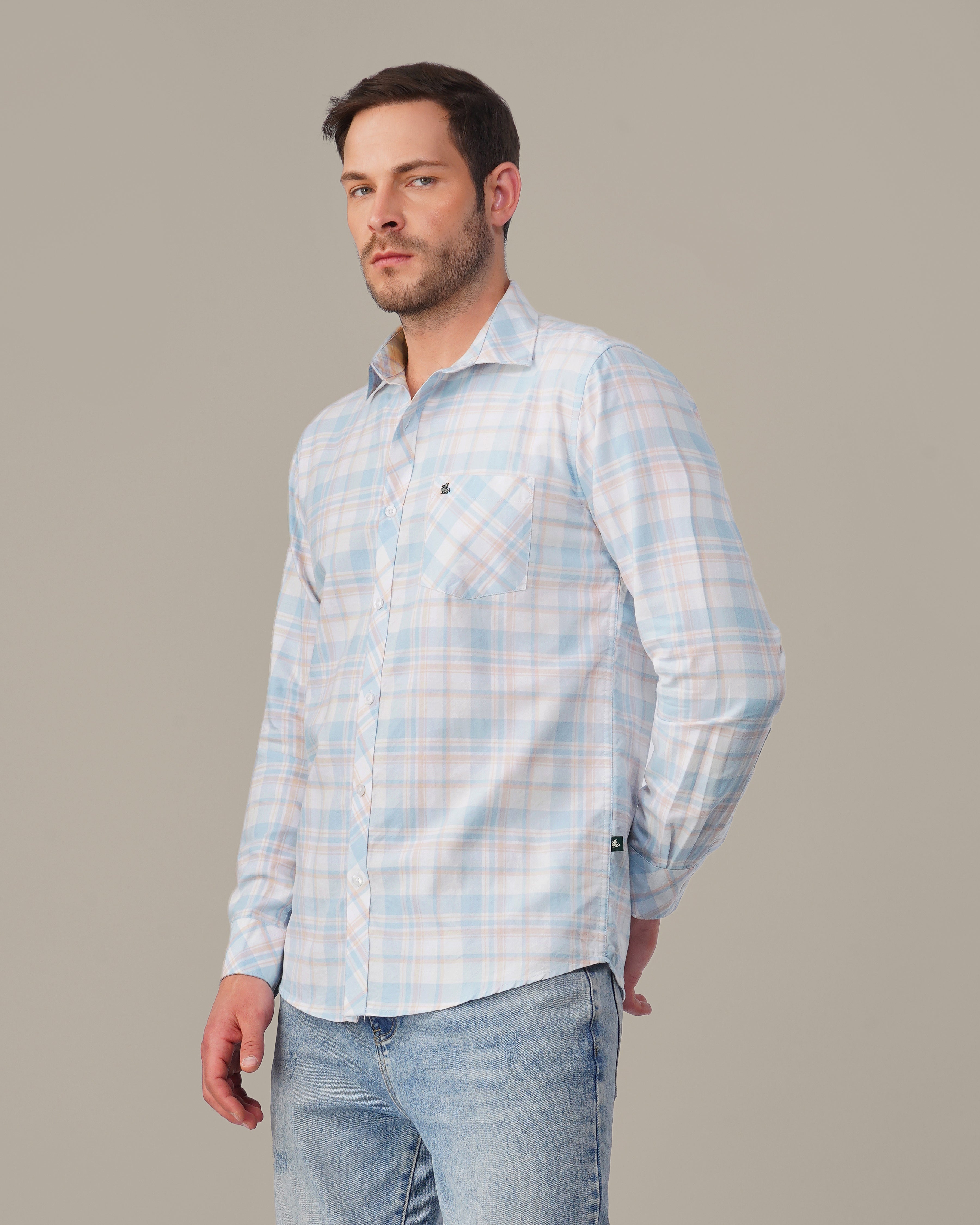 Light Blue Check Oxford Cotton Shirt
