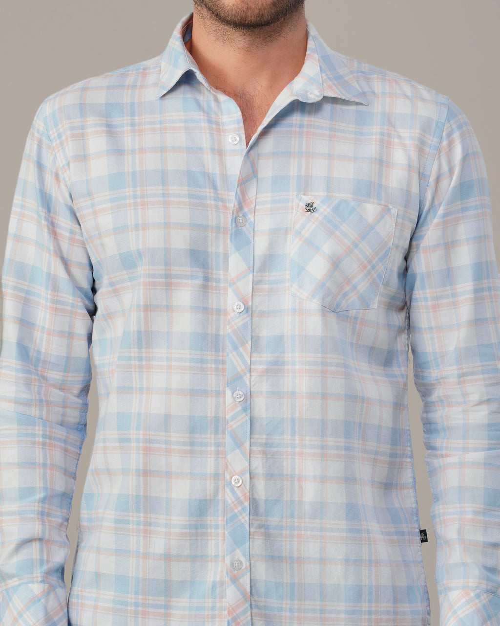 Light Blue Check Oxford Cotton Shirt