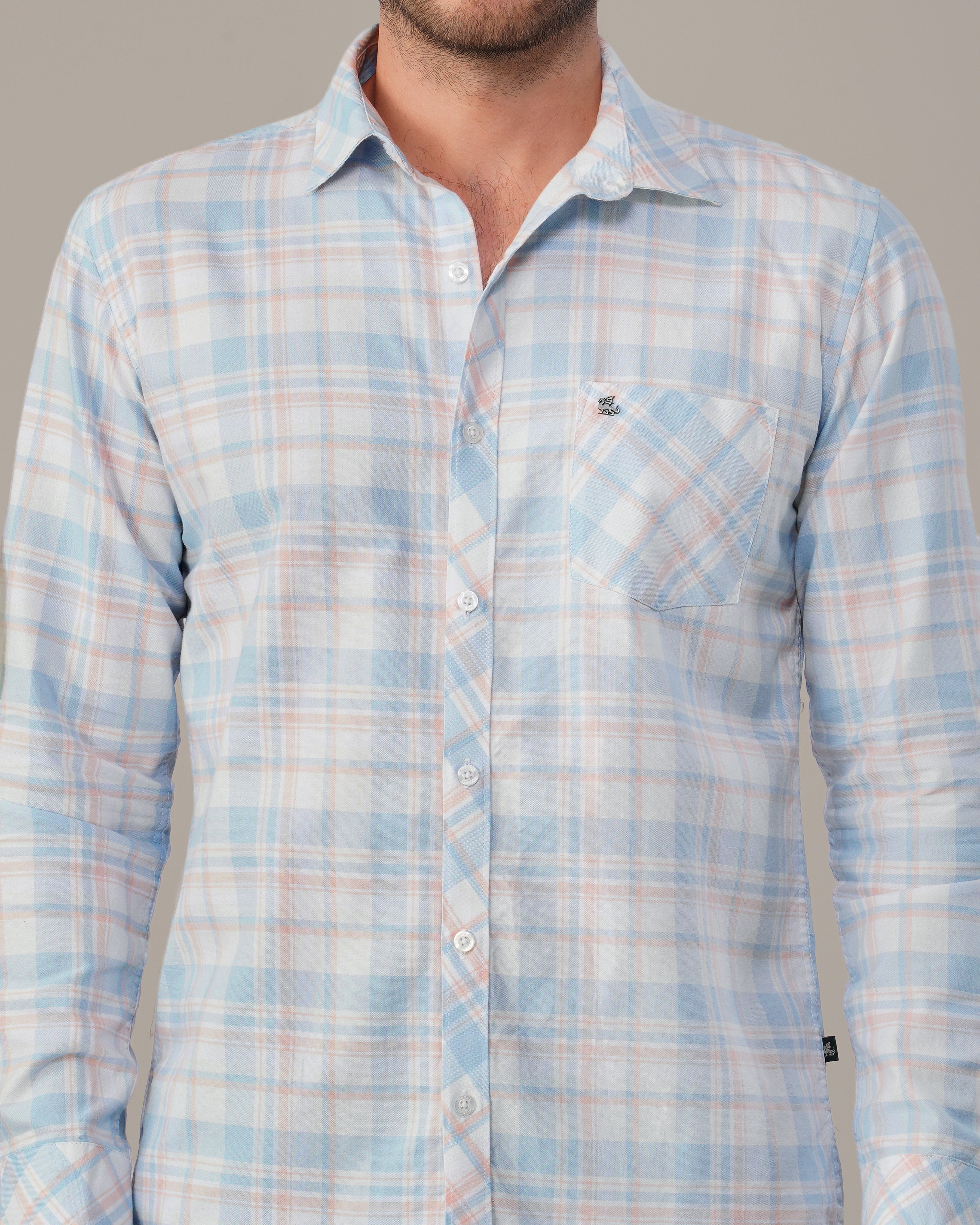 Light Blue Check Oxford Cotton Shirt