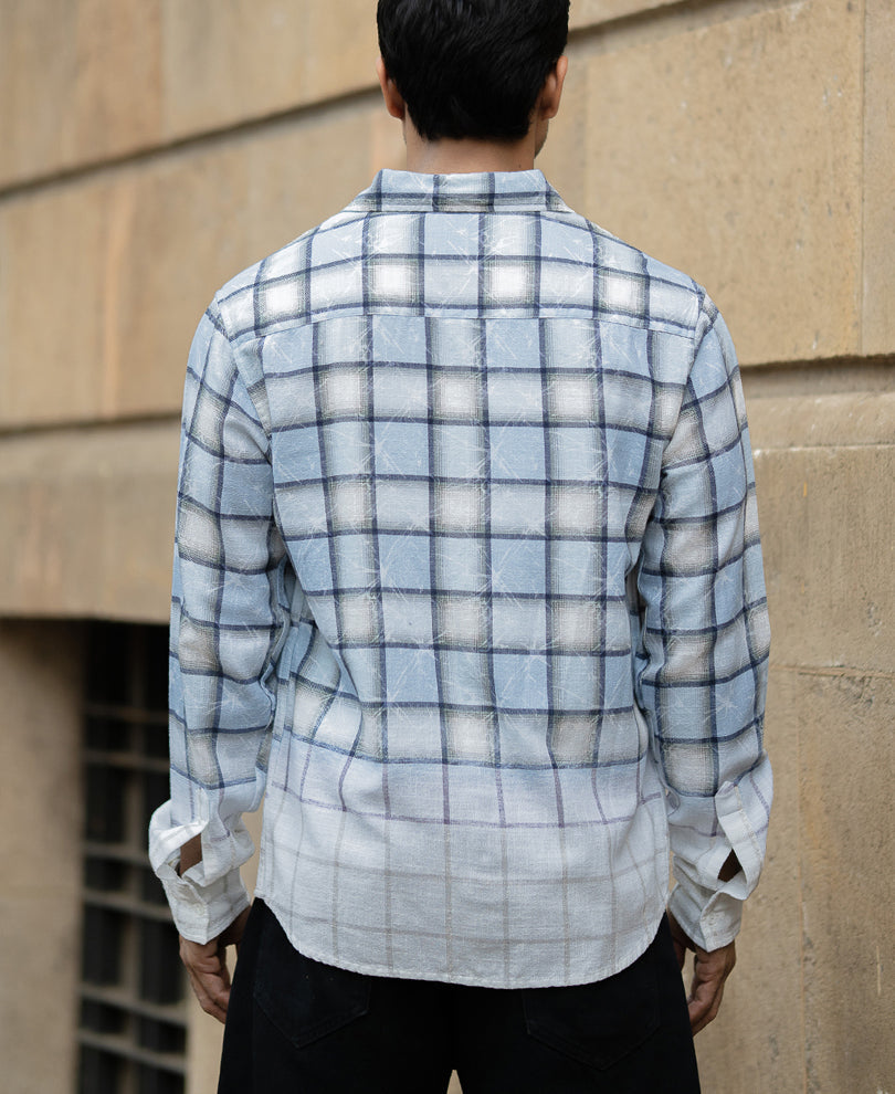 Light Blue Faded Checks Shirt 100% Cotton