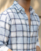 Light Blue Faded Checks Shirt 100% Cotton