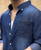 Dark Blue Washed Denim Shirt