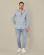 Light Blue Plaid 100% Cotton Slub Shirt