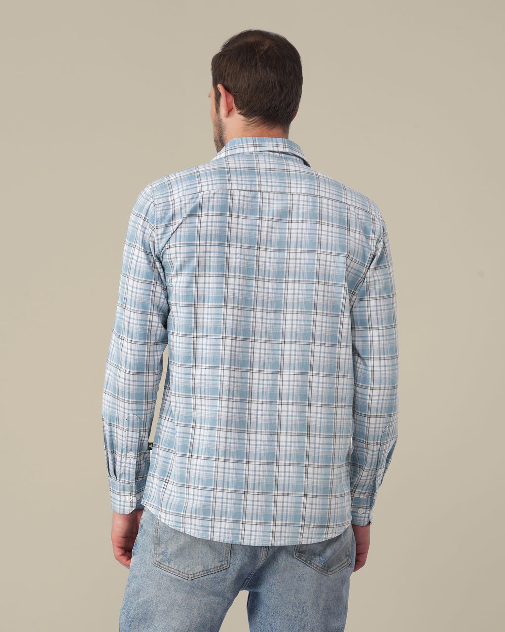 Light Blue Plaid 100% Cotton Slub Shirt