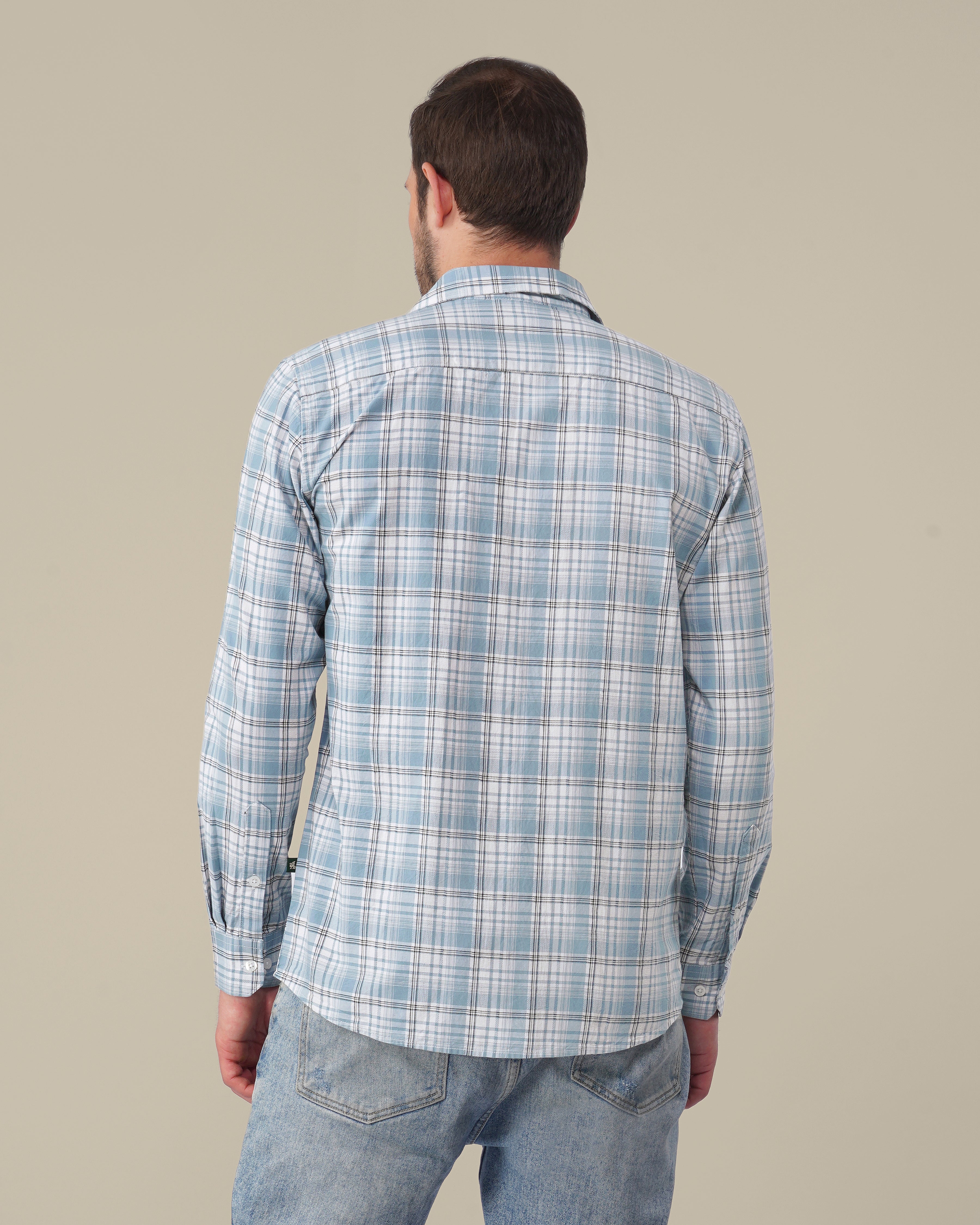 Light Blue Plaid 100% Cotton Slub Shirt