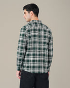 Dark Green and White Plaid 100% Cotton Dobby Weave Shirt