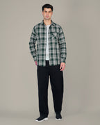 Dark Green and White Plaid 100% Cotton Dobby Weave Shirt