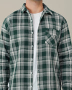 Dark Green and White Plaid 100% Cotton Dobby Weave Shirt
