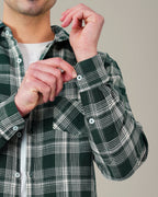 Dark Green and White Plaid 100% Cotton Dobby Weave Shirt