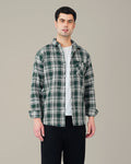 Dark Green and White Plaid 100% Cotton Dobby Weave Shirt