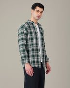 Dark Green and White Plaid 100% Cotton Dobby Weave Shirt