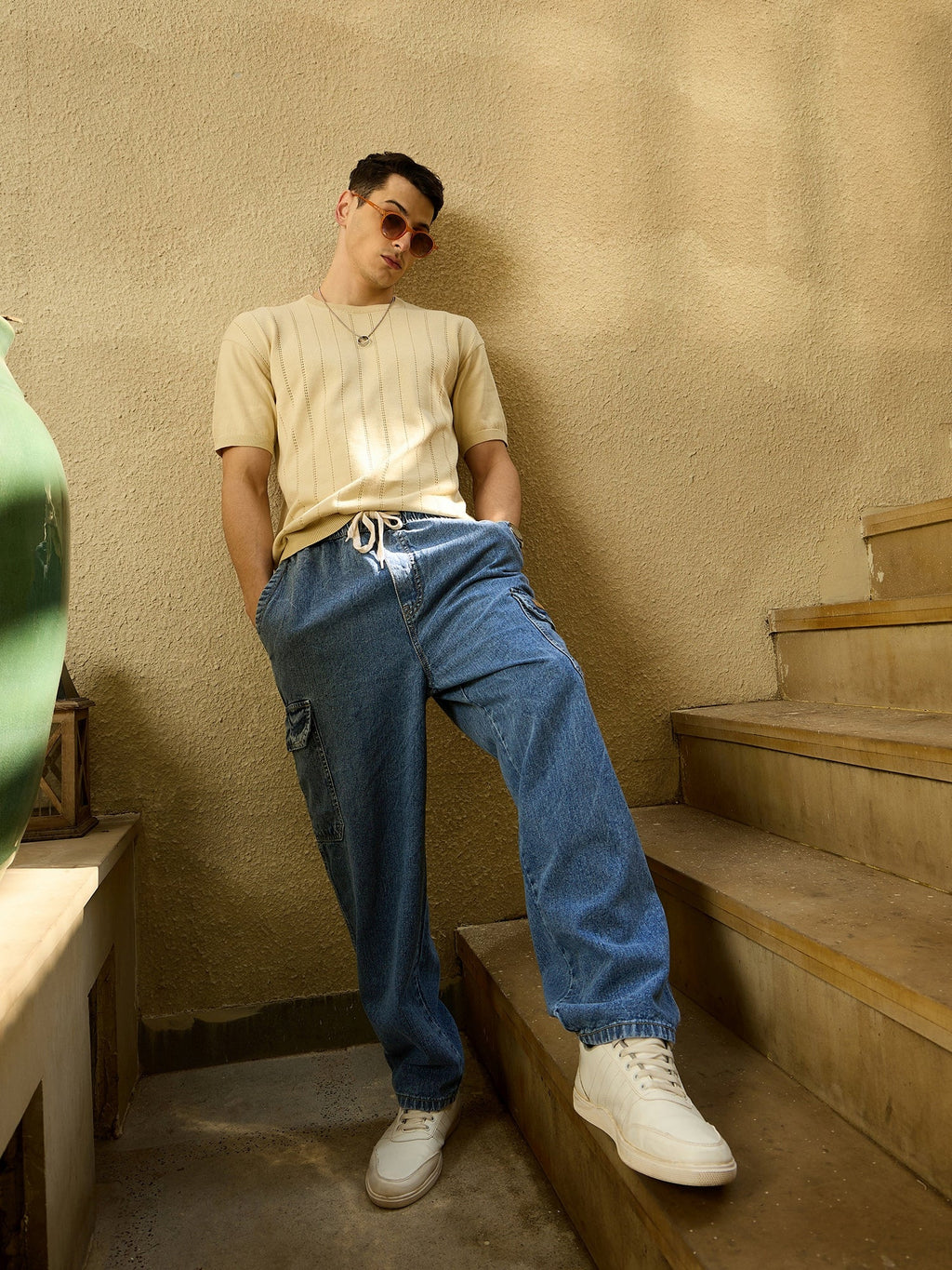 Blue Korean Baggy Cargo Jeans