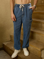 Blue Korean Baggy Cargo Jeans