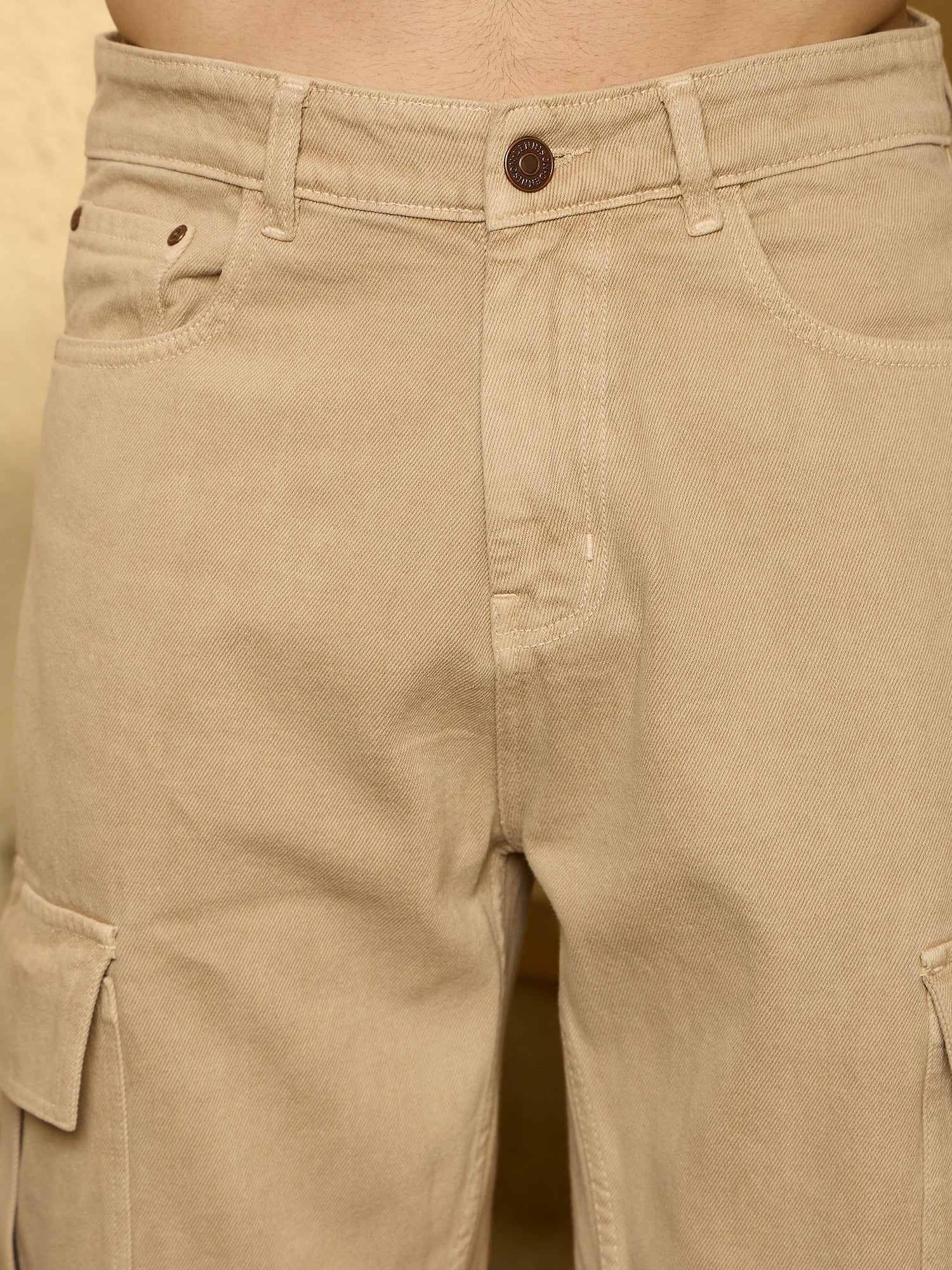 Cream Korean Cargo Jeans