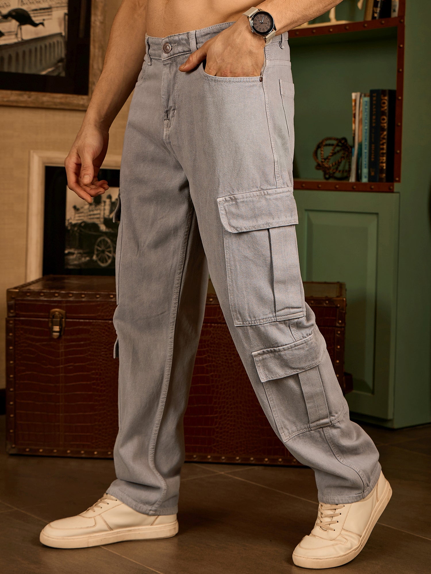 Light Grey Korean  Cargo Jeans