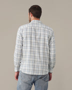 White and Light Blue Plaid 100% Cotton Slub Shirt