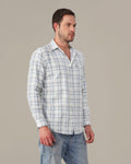 White and Light Blue Plaid 100% Cotton Slub Shirt