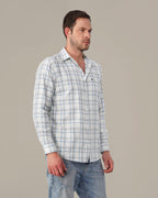 White and Light Blue Plaid 100% Cotton Slub Shirt