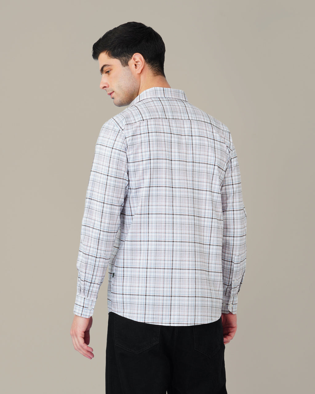 Pink And Blue Plaid Linen Cotton Dobby Check Shirt