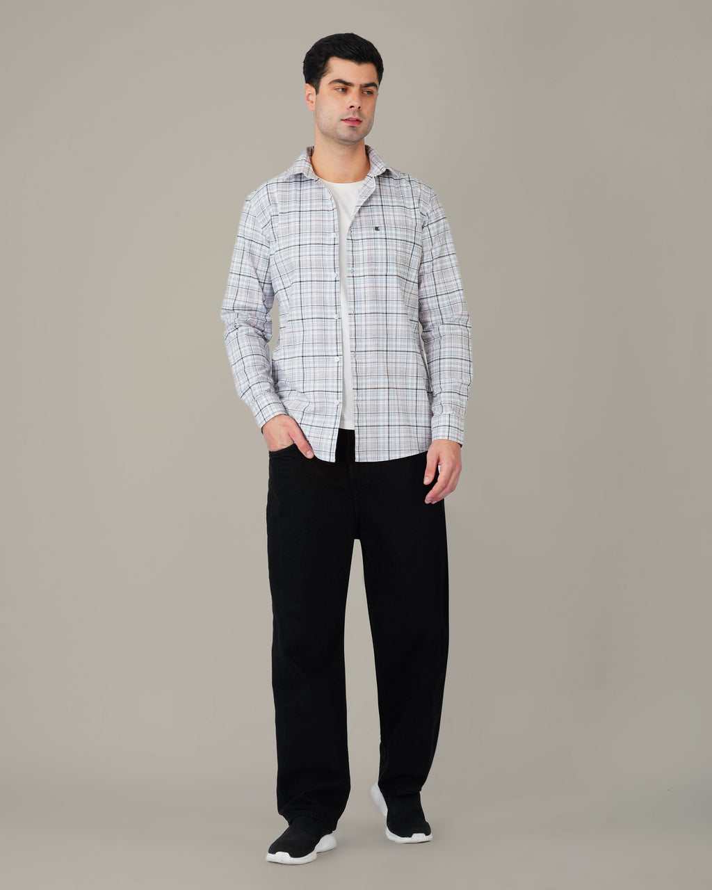 Pink And Blue Plaid Linen Cotton Dobby Check Shirt